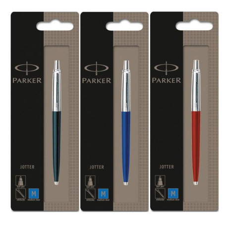 Parker Jotter Ballpoint Ball Pen Stainless Steel Red + Blue + Black Packs