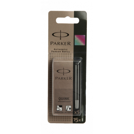 Parker Quink Ink Standard Long Cartridges - Washable Black (Pack of 15)