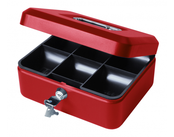 8" Petty Cash Box, Lockable Money Box Tin - Red