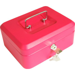 8" Petty Cash Box, Lockable Money Box Tin - Pink