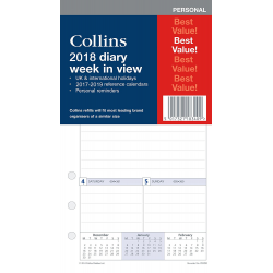 Collins 2018 Personal Diary Refill Week to View - PR2700-18