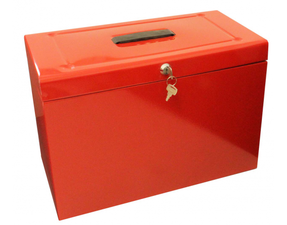 Cathedral Foolscap Portable Metal File Box, Red HORD